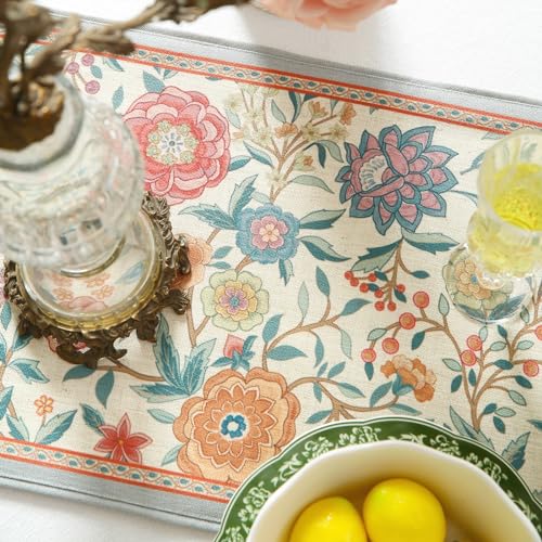 bilin gaier Designer Linen Long Table Runner,102"x12"-Flowershadow - color: Flowershadow, size: 12"*102"