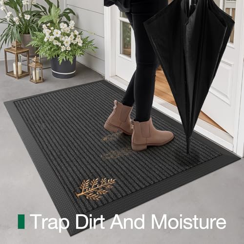 LUMI Outside Welcome Door Mat 24x36, Non-Slip Heavy Duty Dirt Trapper, Grey - color: Grey Gold Tree, size: 24"x36"