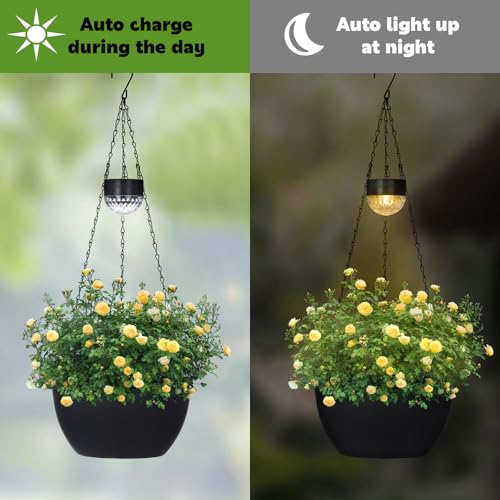 BAYN 2 Packs Solar Hanging Basket Planters for Plants Outdoor - color: Black