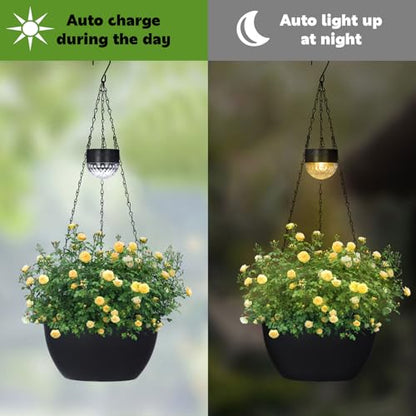 BAYN 2 Packs Solar Hanging Basket Planters for Plants Outdoor - color: Black