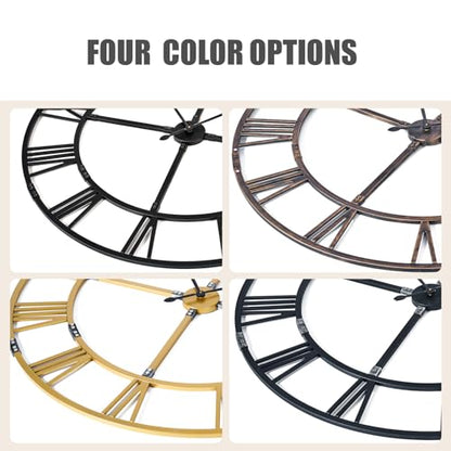 48 Inch Large Silent Wall Clock, Easy Assembly Roman Numeral Black - color: Black Metal Wall Clock, size: 48inch