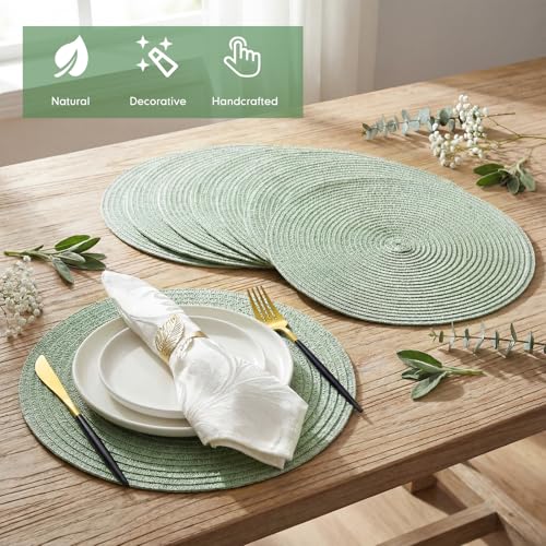 24 Pcs 13 in Round Woven Placemats Boho Charger,Sage Green,Classic - color: Sage Green, style: Classic