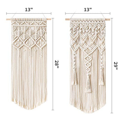 Mkono 2 Pcs Macrame Wall Hanging, Boho Woven Chic Tapestry Decor, Ivory - size: Medium