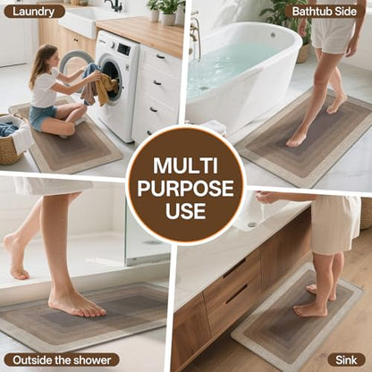 Bath Mat Non Slip,Quick Dry Bathroom Rug Under Door,24"x36",Brown - color: Grid Brown, size: 24" x 36"