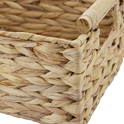 Natural Woven Water Hyacinth Storage Basket with Wood Handles, Medium - color: Natural, size: 11.81x 8.66x 5.9