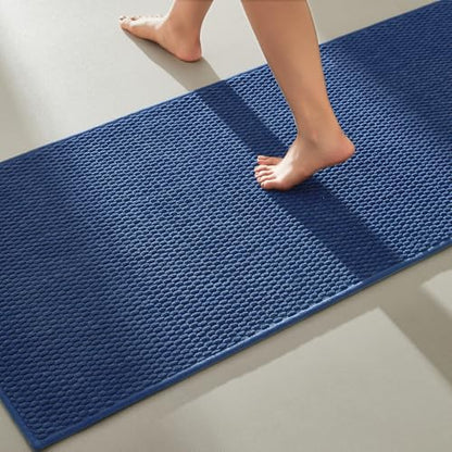 TYUU Bathroom Runner Rugs, Long Bath Mat Runner Washable Thin Quick Dry Low Pile Bathroom Runner Rugs Non Slip, Navy Blue 24"x70" - color: Navy Blue, size: 2' X 5'10" (Runner)