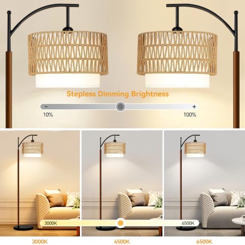QIYIZM Boho Floor Lamp for Living Room,Bedroom,Rattan Standing Lamp with Remote Dimmable,Wood Vintage Mid Century Modern Black Tall Lamp Wicker Lamp Shade Floor Lights Bohemian Tiffany Style - size: Floor Lamp--33