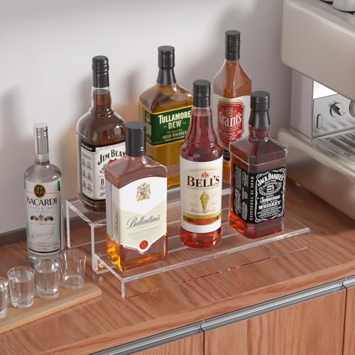JUESHA 2 Tier Liquor Bottle Display Shelf - color: Clear