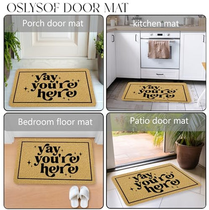 Funny Welcome Door Mat, Yay You're Here Doormat for Front Door Indoor Outdoor Porch Entrance Entryway, Funny Welcome Mat Outside, 17x30 Inches