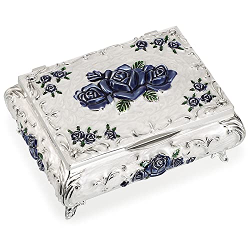 Hipiwe Vintage Jewelry Trinket Box Metal Decorative Keepsake Box for Women - color: White, size: Medium