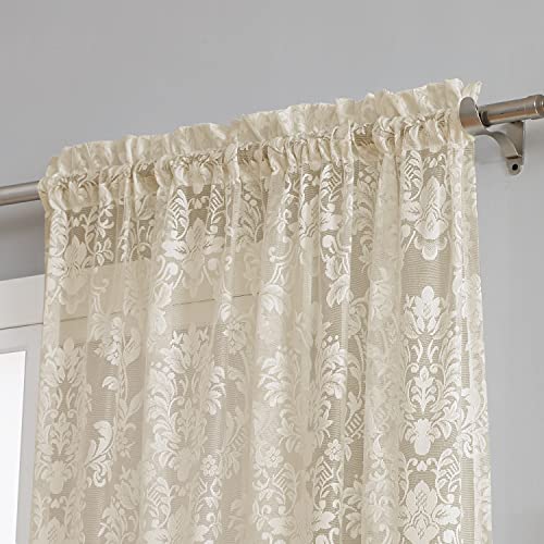 Warm Home Designs 54 x 84 Inch Golden Damask Lace Curtains. FI Linen 84 - color: Golden Linen, size: 54"W x 84"L (Pack of 2)