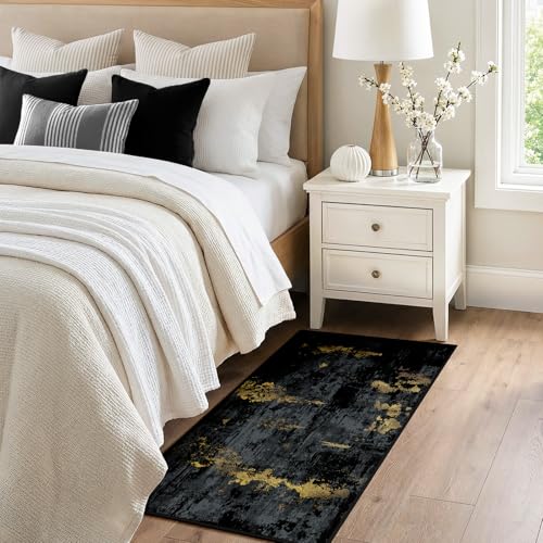 RELEANY Washable 2'x4' Abstract Area Rug for Living Room Black Gold - color: Black/Gold, size: 2' x 4' (Rectangular)