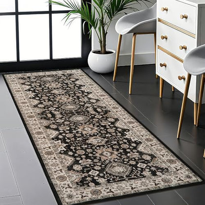 Washable Hallway Runner Rug 2x5: Non Slip Runner Rugs with Rubber Backing - color: Black, size: 2' x 5' (Rectangular)