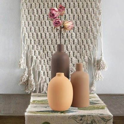 Ceramic Neutral Vase Set of 4 for Farmhouse Home Decor, Rustic Decorative Vases for Boho Living Room Centerpieces, Entryway Decorations, Coffee Table, Bookshelf, Fireplace Mantel