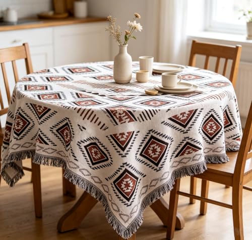 Luxlovery Beige Bohemian Sofa Throw Blankets Ethnic Woven Boho Geometric White and Khaki Throw Blanket for Couch Aztec Bed Throws Oversized Chair Sofa Cover with Tassels(70"x90") - color: Mocha, size: 70"x90",180x230cm