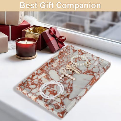 100% Marble Vanity Tray for Bathroom Counter, Kitchen, Coffee 11.8" - color: Calacatta Red