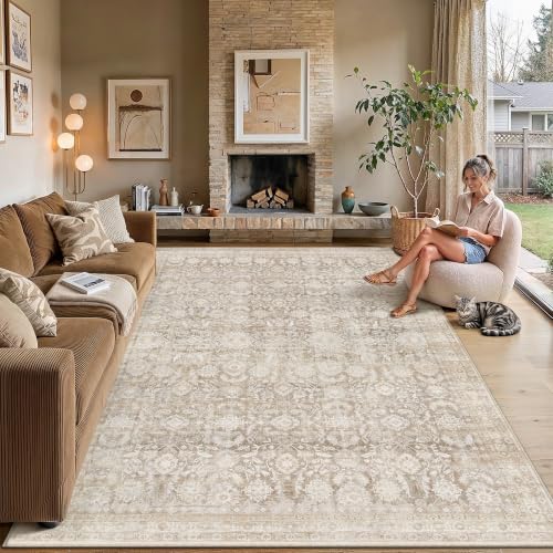 Beige 5x7 Area Rug Neutral Distressed Carpet - color: Accent | Beige, size: 5' x 7' (Rectangular)