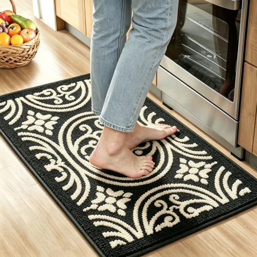 Kitchen Rug Non Slip Washable 18x28 Black Vintage Sink Mat - size: 18''×28''