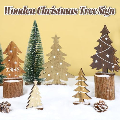Christmas Decorations Indoor - 5PCS Wooden Christmas Trees Tabletop Shelf Decor Rustic Christmas Decorations Table Centerpieces Wooden Trees Sign for Home Office Fireplace Farmhouse Xmas Party