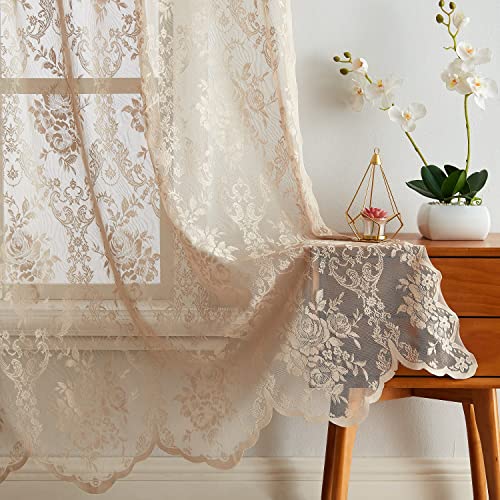 LinenZone 102x84 Linen Lace Patio Door Curtain.(Luna 102x84, Linen) - color: Linen, size: 102"W x 84"L (Pack of 1)