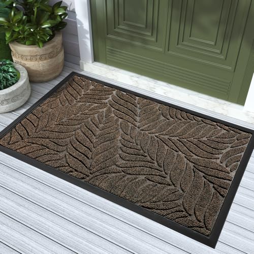 Yimobra Leaf Pattern Door Mat, 36 x 24 in, Brown - color: Brown, size: 36x24 in