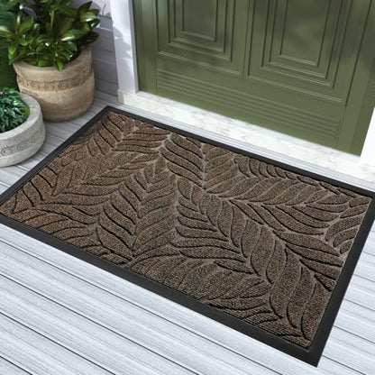 Yimobra Leaf Pattern Door Mat, 36 x 24 in, Brown - color: Brown, size: 36x24 in