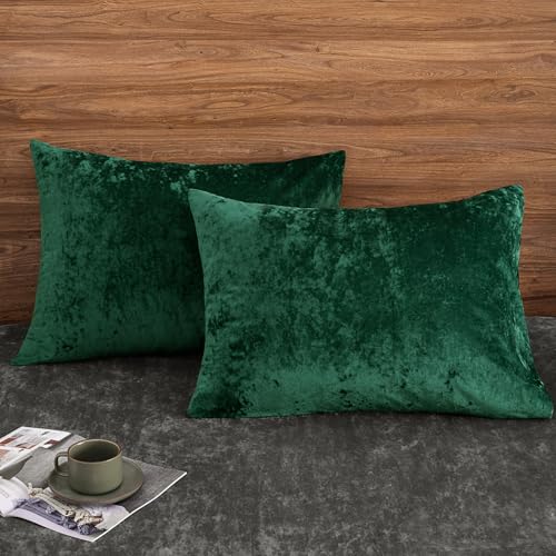 PHF Truly Velvet Pillowcases Standard 20" x 26", Emerald Green, No Insert - color: Emerald Green, size: 26" x 20" (Pack of 2)