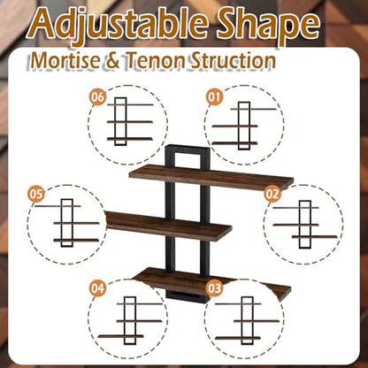 2 Pack 23 Inch Wood Floating Shelves for Wall Decor, 3 Tier Rustic Brown and Black Decorative Hanging Storage Display Wall Shelf for Bathroom Living Room Bedroom Kitchen Home Office (2, Rectangular)