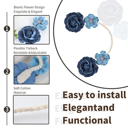 Meplait 2 Pack Boho Curtain Tiebacks, No Drill Curtain Holdbacks for Drapes - color: C Flower-blue