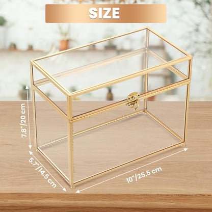 Large Capacity Golden Vintage Glass Keepsake Box 10 x 5.7 x 7.8inch