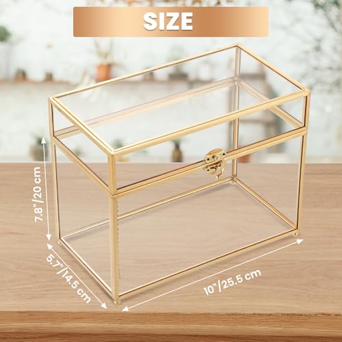 Large Capacity Golden Vintage Glass Keepsake Box 10 x 5.7 x 7.8inch