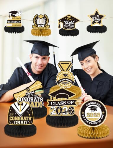 9Pcs Graduation Centerpieces for Tables 2026, Graduation Table Decorations - style: Black Graduation
