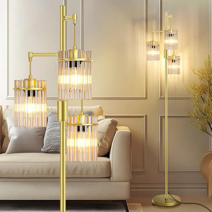 Crystal Gold Glass Tree Floor Lamp for Living Room for Farmhouse Industrial - size: 66 inch Tall Gold
