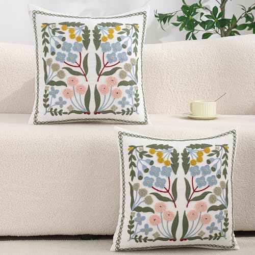 Embroidered Throw Pillow Covers 18x18 Pack of 2 Blue Floral - color: Blue Floral