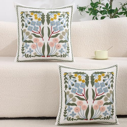 Embroidered Throw Pillow Covers 18x18 Pack of 2 Blue Floral - color: Blue Floral
