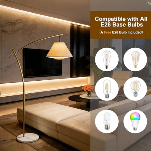 Lightdot Arc Floor Lamp for Living Room, Dimmable Modern Standing Tall Lamp - color: Linea-Gold