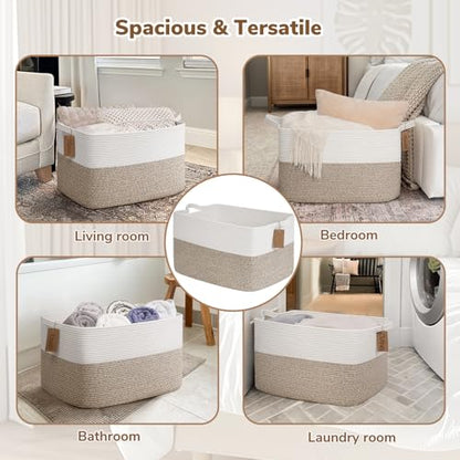 Goodpick 75L Extra Large Woven Rope Blanket Basket, Rectangle, Light Brown - color: Light Brown, size: 22"L x 17"W x 12"H