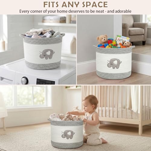Baby Laundry Basket for Nursery, Large 15”x12” Elephant Storage Baskets - color: Elephant