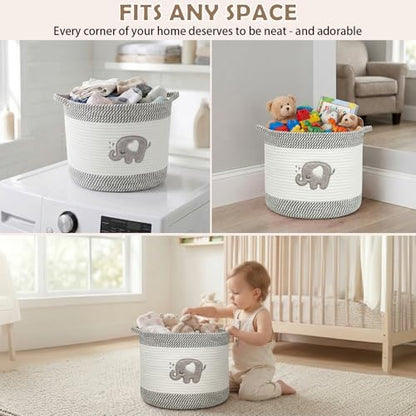 Baby Laundry Basket for Nursery, Large 15”x12” Elephant Storage Baskets - color: Elephant