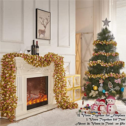 6Pcs x 8.2FT Artificial Flower Garland Rose Vine, Champagne Pink Flower - color: Fall Pink Champagne 6pcs, 1.5" Rose Flowers, size: 8.2FT Vines