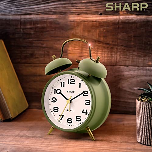 Sharp Twin Bell Alarm Clock for Heavy Sleepers, 4-Inch, Matte Sage - color: Matte Sage
