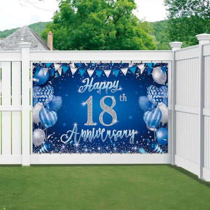 18th Anniversary Backdrop,Blue Silver 18th Wedding Anniversary Background - color: Blue, size: 18th