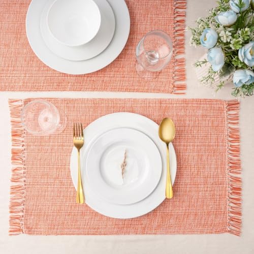Cotton Placemats Set of 6-13x19 Inch, Woven Chambray Place Mats, Durable & Elegant for Dining Table, Wedding, Restaurant, Oeko-TEX Certified - Burnt Orange - color: Burnt Orange - Chambrey