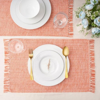 Cotton Placemats Set of 6-13x19 Inch, Woven Chambray Place Mats, Durable & Elegant for Dining Table, Wedding, Restaurant, Oeko-TEX Certified - Burnt Orange - color: Burnt Orange - Chambrey