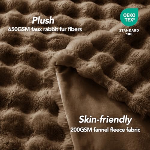 L'AGRATY Faux Rabbit Fur Throw Blanket for Couch, 90'' x 108'', Cocoa Brown - color: Cocoa Brown, size: 90" x 108"