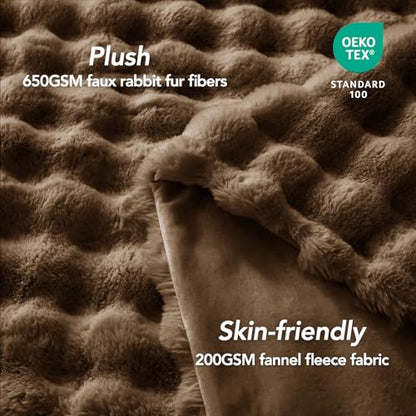L'AGRATY Faux Rabbit Fur Throw Blanket for Couch, 90'' x 108'', Cocoa Brown - color: Cocoa Brown, size: 90" x 108"
