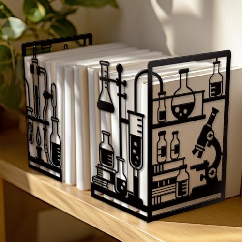 Peacoblue 5.5"x4.3"x8.3" Metal Bookends, Heavy Duty Book Ends for Shelves - style: Chemistry Experiment
