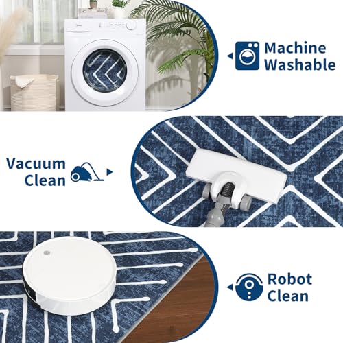 ROYHOME Geometric Area Rug 4x6 for Bedroom Washable Non Slip Throw Carpet - color: Navy, size: 4' x 6' (Rectangular)