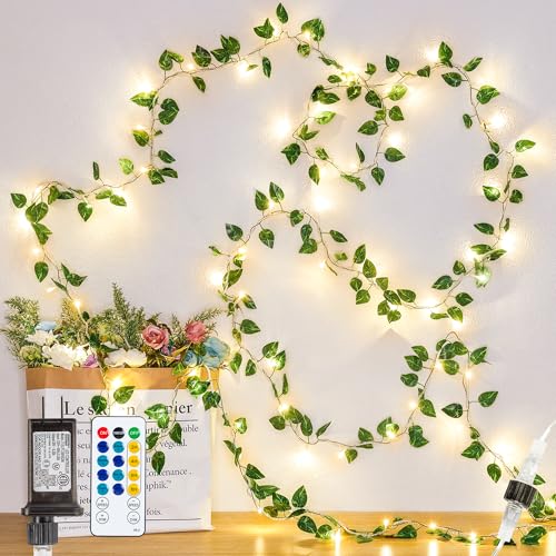 Vine with Fairy Lights,23FT Faux Pothos Garland with Remote - color: Pothos, size: 73 LED-Plug
