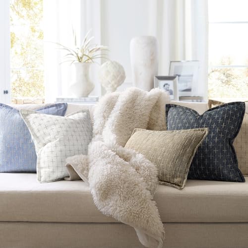 ZWJD Pillow Covers 22x22 Set of 2 Soft Polyester Textured Pillow Covers with Stylish Flange Edge Cozy Farmhouse Throw Pillows for Couch Bed Sofa Living Room - color: Navy Blue, size: 22" x 22" (Pack of 2)